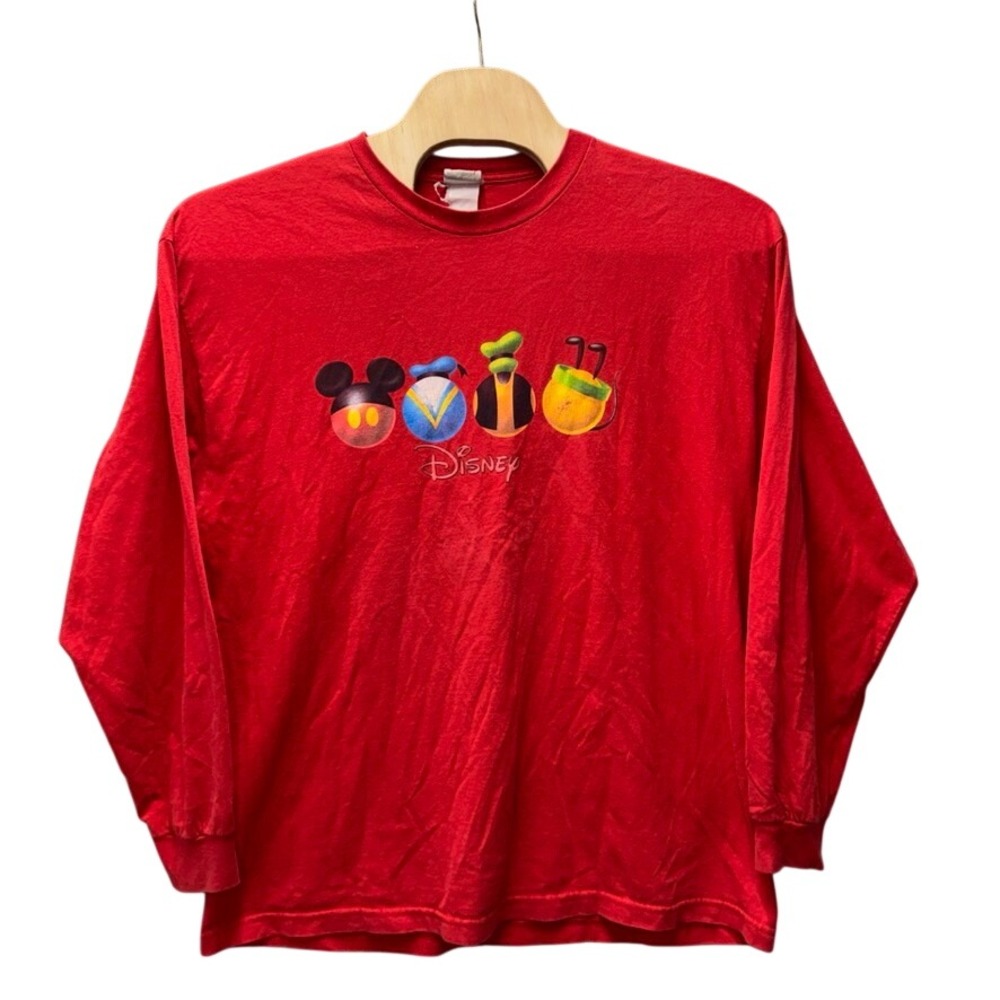 Disney Direct Mens Red Long Sleeve Mickey Mouse Donald Goofy Graphic T-Shirt XL
